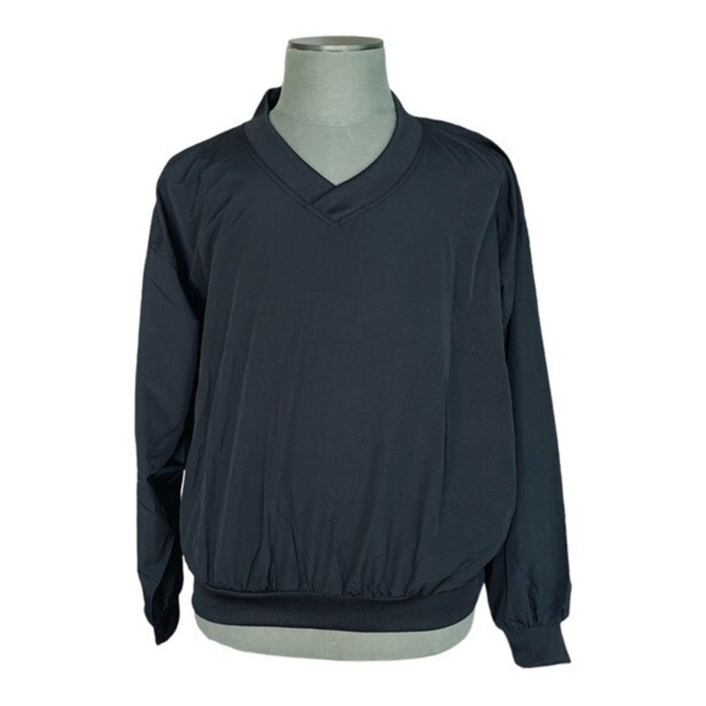 Munsingwear Black SUPPLEX Nylon Windbreaker V-Neck Pullover Long Sleeve Men's L - Picture 2 of 6
